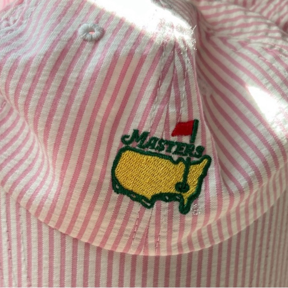 Ladies pin stripe seersucker pink white hat w/ Pink America Masters Logo last 1!